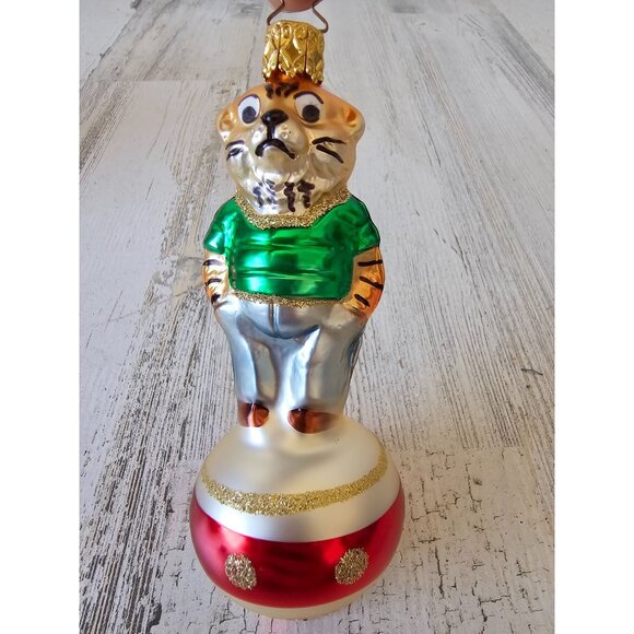 vintage Inge glas Germany tiger ornament tony RARE glass glitter gold Xmas tree - Picture 1 of 8